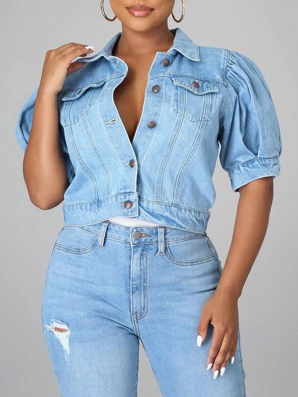 Morchique Puff Sleeve Denim Jacket