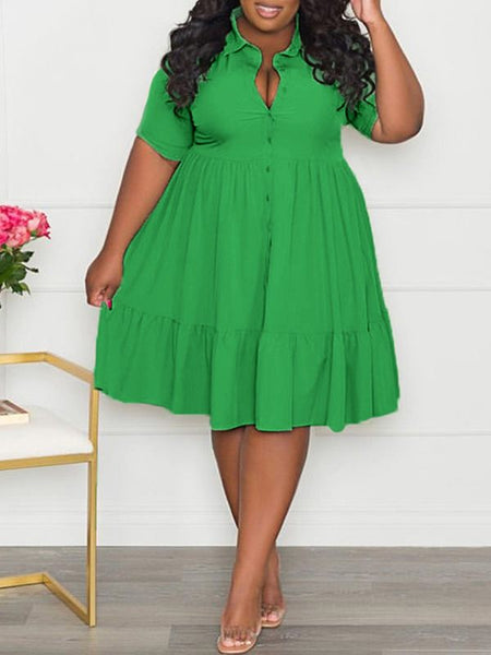 Morchique Plus Size Ruffle Shirt Dress