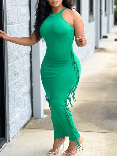 Morchique Fringe Combo Halter Dress