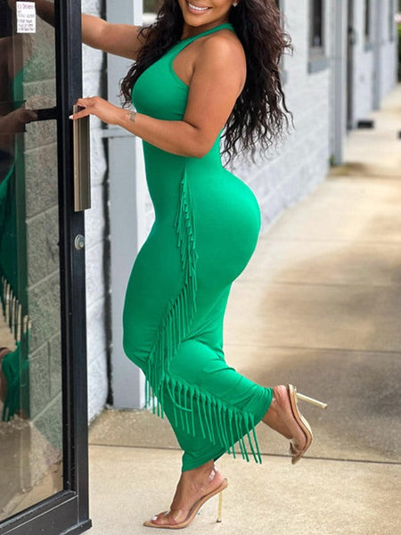 Morchique Fringe Combo Halter Dress
