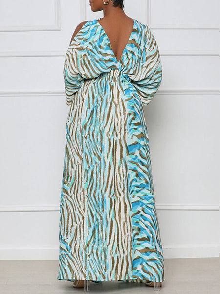 Morchique Printed Cold-Shoulder Slit Dress