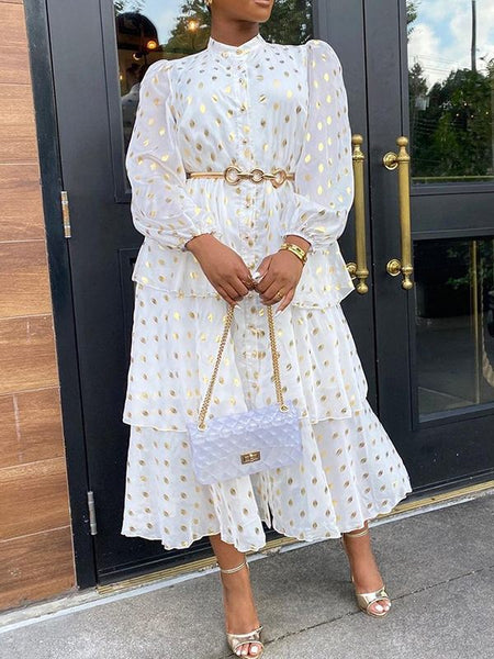 Morchique Dot Tiered Shirt Dress