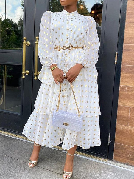 Morchique Dot Tiered Shirt Dress