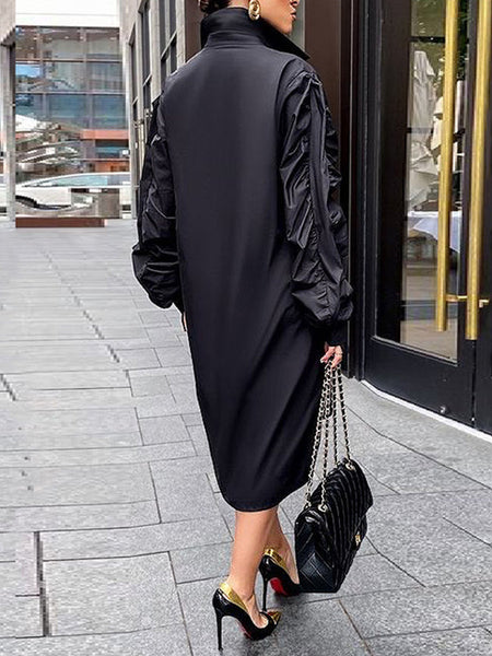 Morchique Solid Ruched-Sleeve Shirt Dress