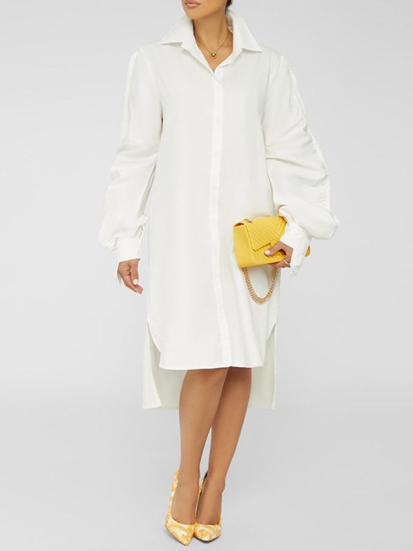 Morchique Solid Ruched-Sleeve Shirt Dress