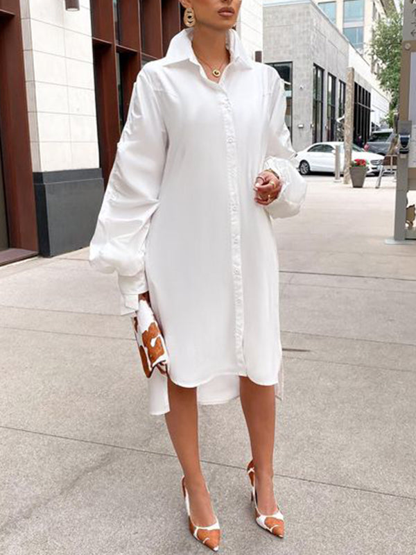 Morchique Solid Ruched-Sleeve Shirt Dress