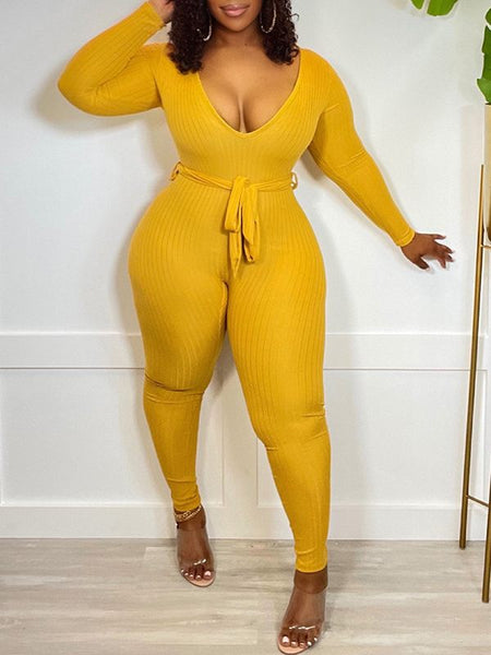 Morchique Solid Tied Ribbed Jumpsuit