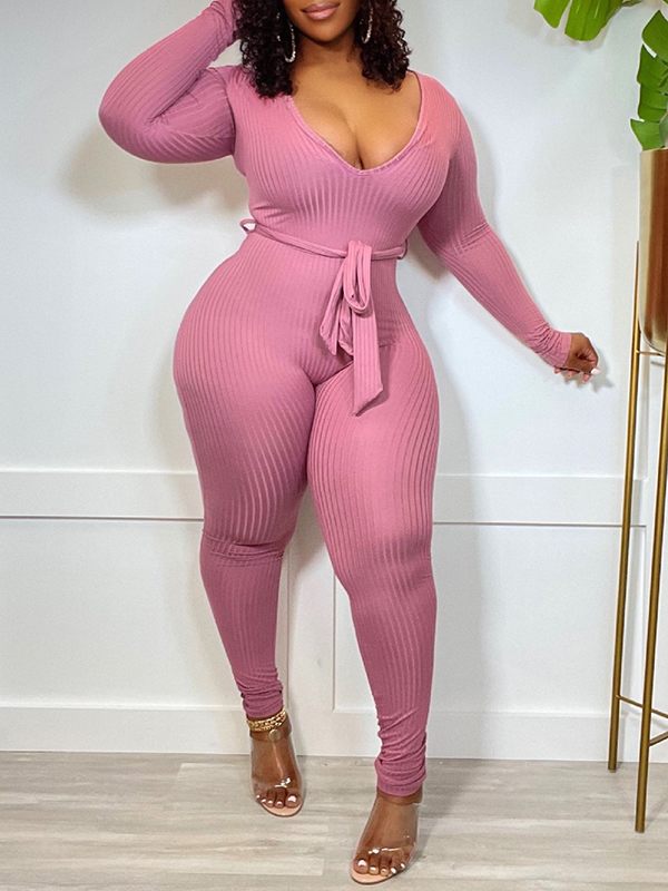 Morchique Solid Tied Ribbed Jumpsuit