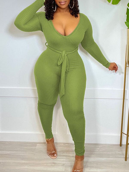 Morchique Solid Tied Ribbed Jumpsuit