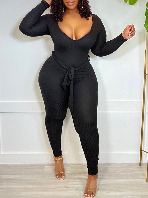 Morchique Solid Tied Ribbed Jumpsuit