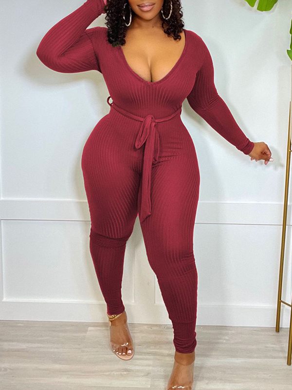 Morchique Solid Tied Ribbed Jumpsuit