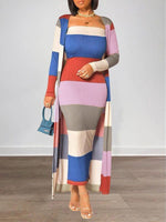 Colorblock Ribbed Dress & Cardigan Set
