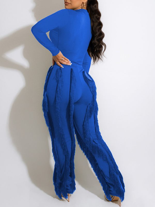 Morchique Solid Bodysuit & Fringe Pants Set
