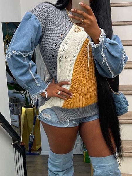 Morchique Denim Combo Colorblock Sweater