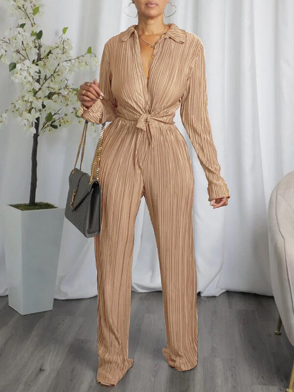 Solid Pleated Shirt & Pants Set