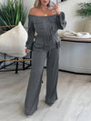 Off-Shoulder Drawstring Jumpsuit