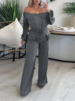 Off-Shoulder Drawstring Jumpsuit