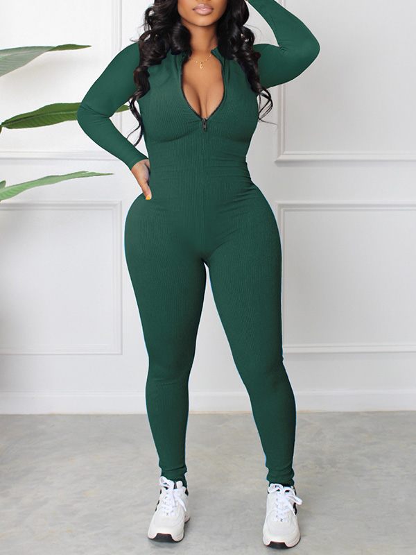 Morchique Zip-Front Ribbed Jumpsuit