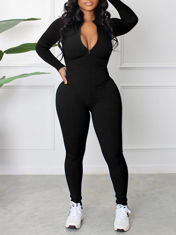 Morchique Zip-Front Ribbed Jumpsuit