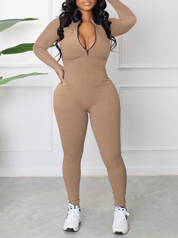 Morchique Zip-Front Ribbed Jumpsuit