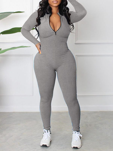 Morchique Zip-Front Ribbed Jumpsuit