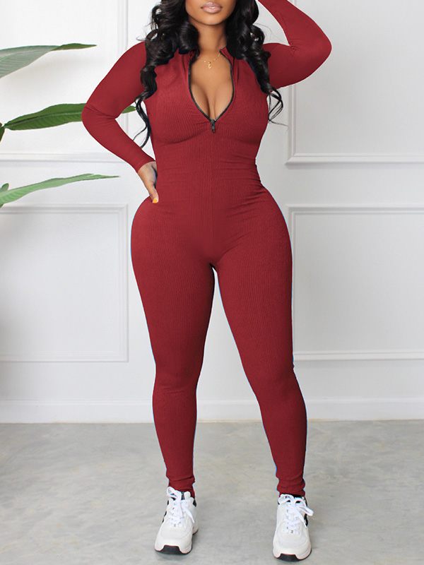 Morchique Zip-Front Ribbed Jumpsuit