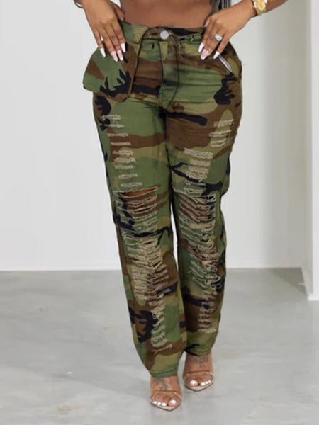 Morchique Camo Ripped Pants