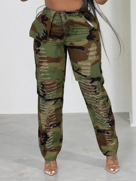 Morchique Camo Ripped Pants