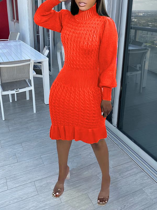 Morchique Turtleneck Ruffle Knit Dress