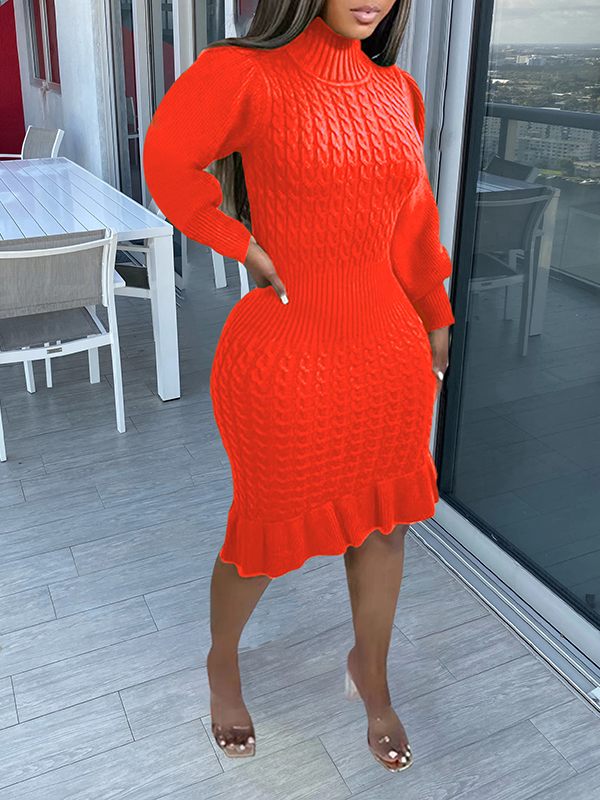 Morchique Turtleneck Ruffle Knit Dress