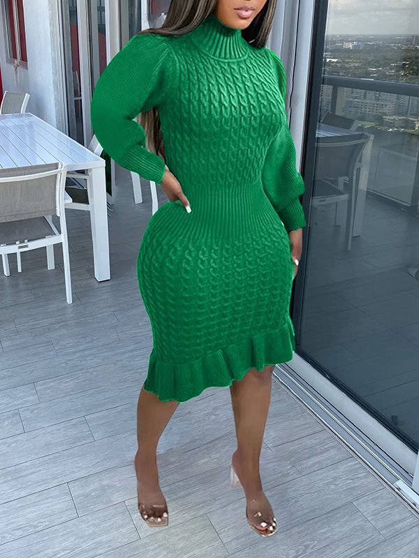Morchique Turtleneck Ruffle Knit Dress