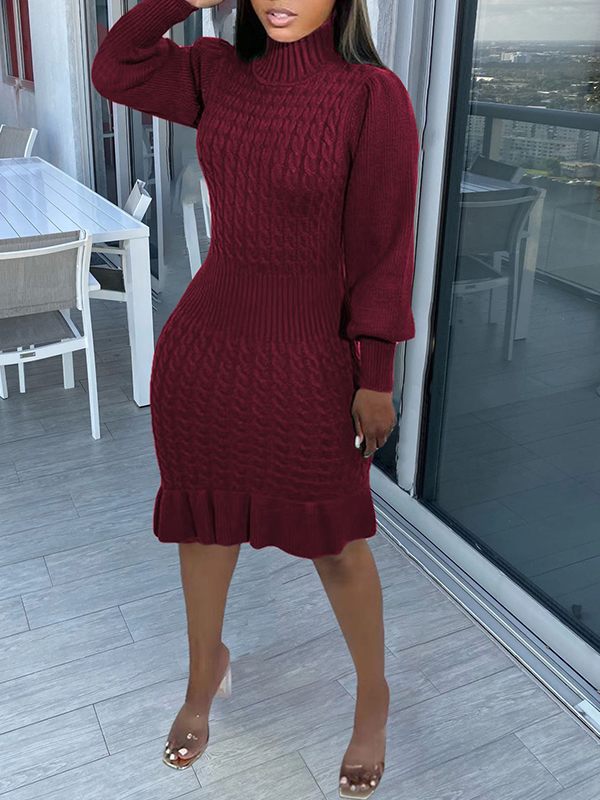 Morchique Turtleneck Ruffle Knit Dress