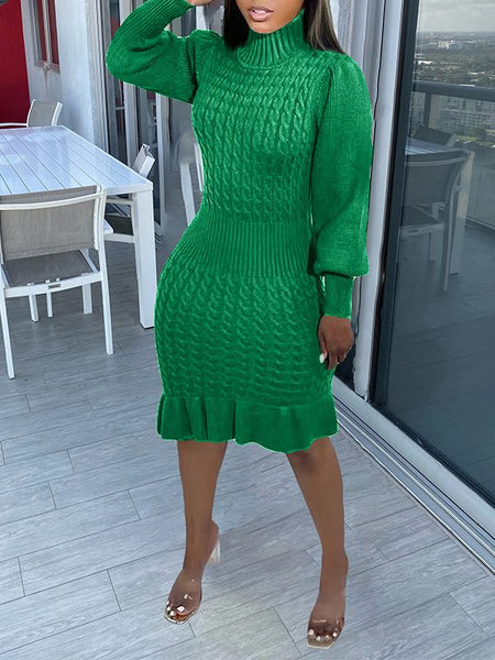 Morchique Turtleneck Ruffle Knit Dress