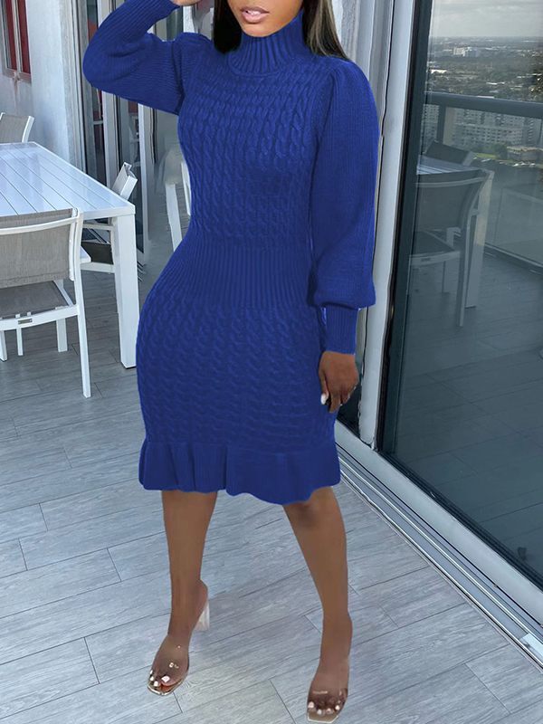 Morchique Turtleneck Ruffle Knit Dress