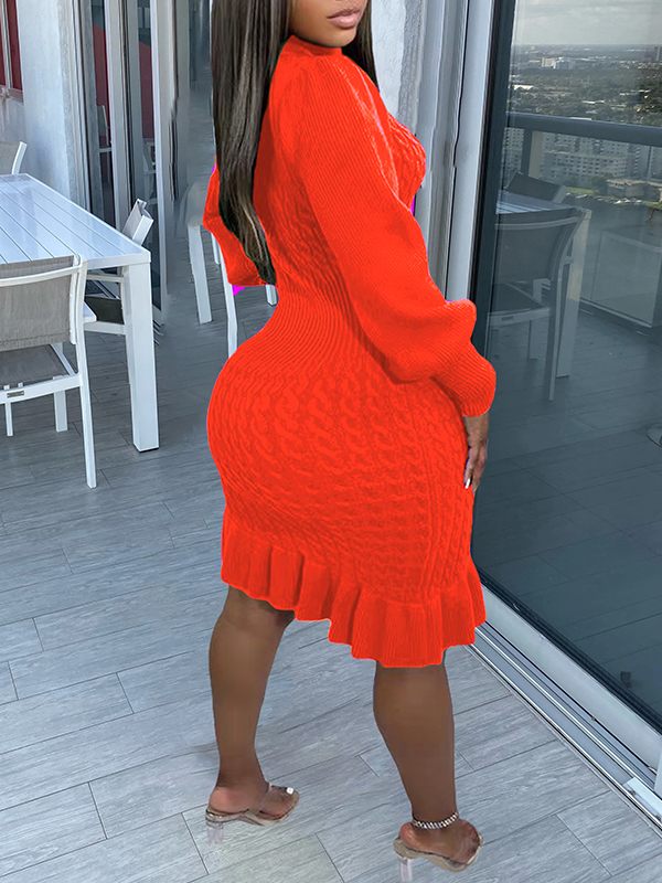 Morchique Turtleneck Ruffle Knit Dress