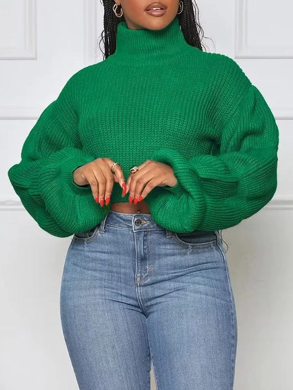 Puff-Sleeve Turtleneck Sweater