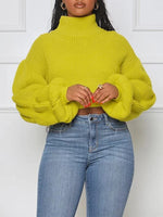 Puff-Sleeve Turtleneck Sweater