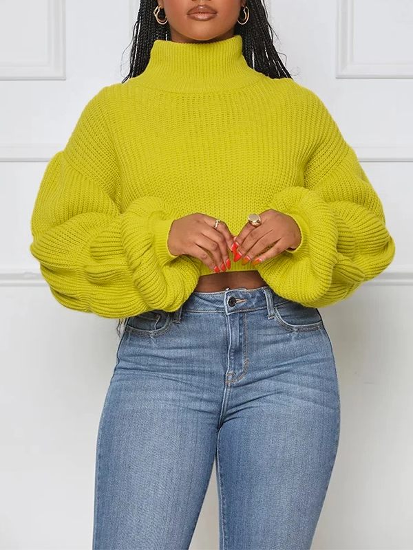 Puff-Sleeve Turtleneck Sweater