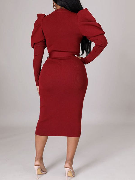 Morchique Puff-Sleeve Tied Dress