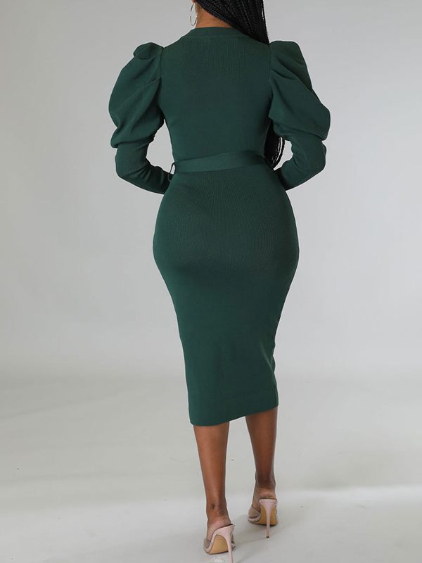 Morchique Puff-Sleeve Tied Dress