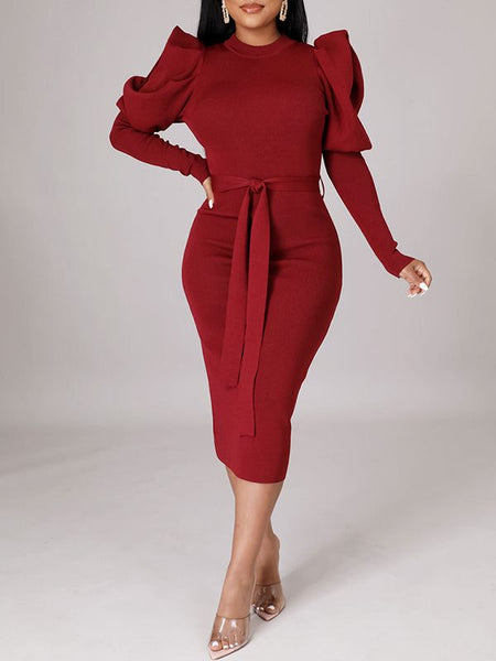 Morchique Puff-Sleeve Tied Dress