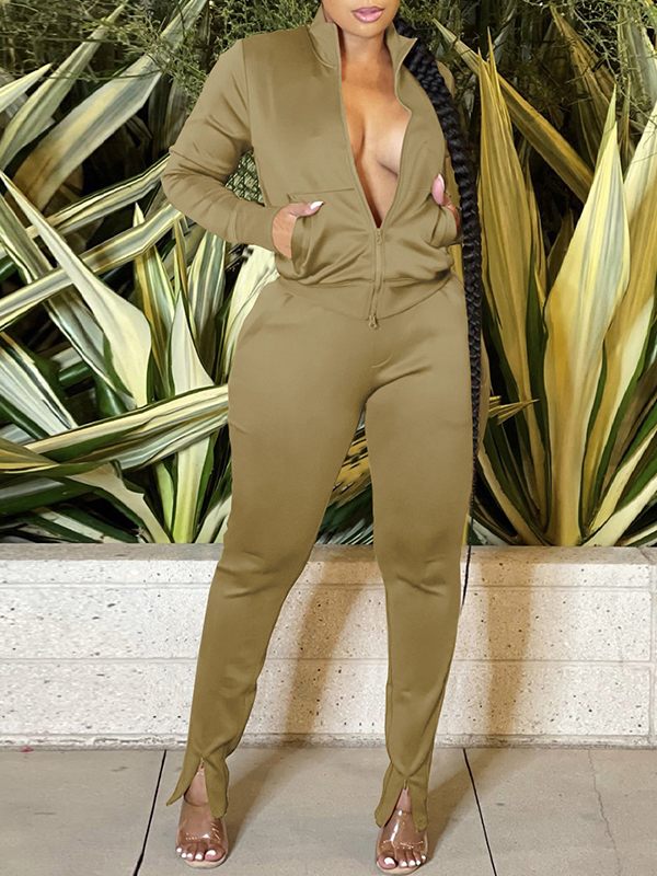 Morchique Zip-Front Jacket & Slit Pants Set