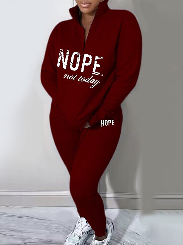 Morchique Letter Quarter-zip Sweatshirt Set