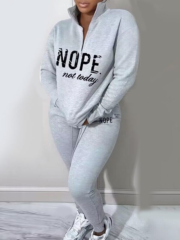 Morchique Letter Quarter-zip Sweatshirt Set