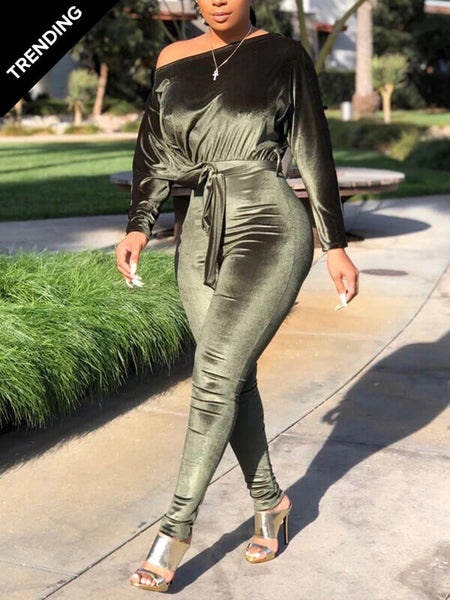 Morchique Velvet Boat-Neck Tied Jumpsuit