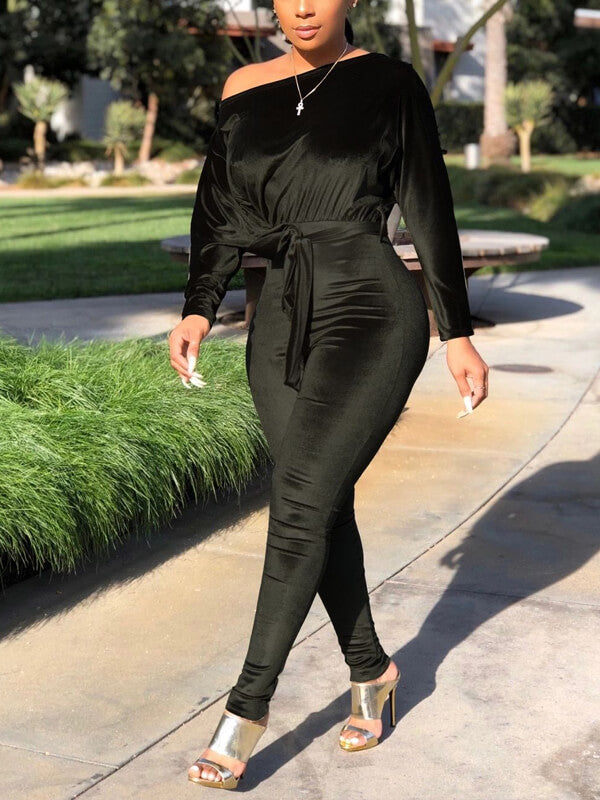 Morchique Velvet Boat-Neck Tied Jumpsuit