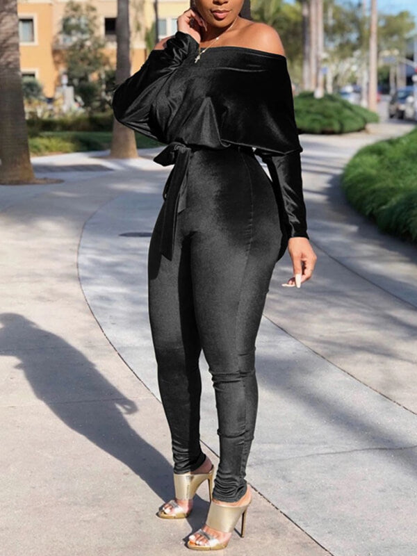 Morchique Velvet Boat-Neck Tied Jumpsuit