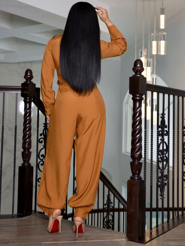 Morchique Solid Button-Front Belted Jumpsuit
