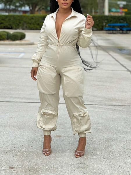 Morchique Zip-Front Cargo Pocket Jumpsuit