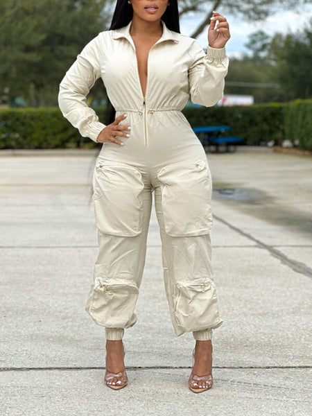 Morchique Zip-Front Cargo Pocket Jumpsuit